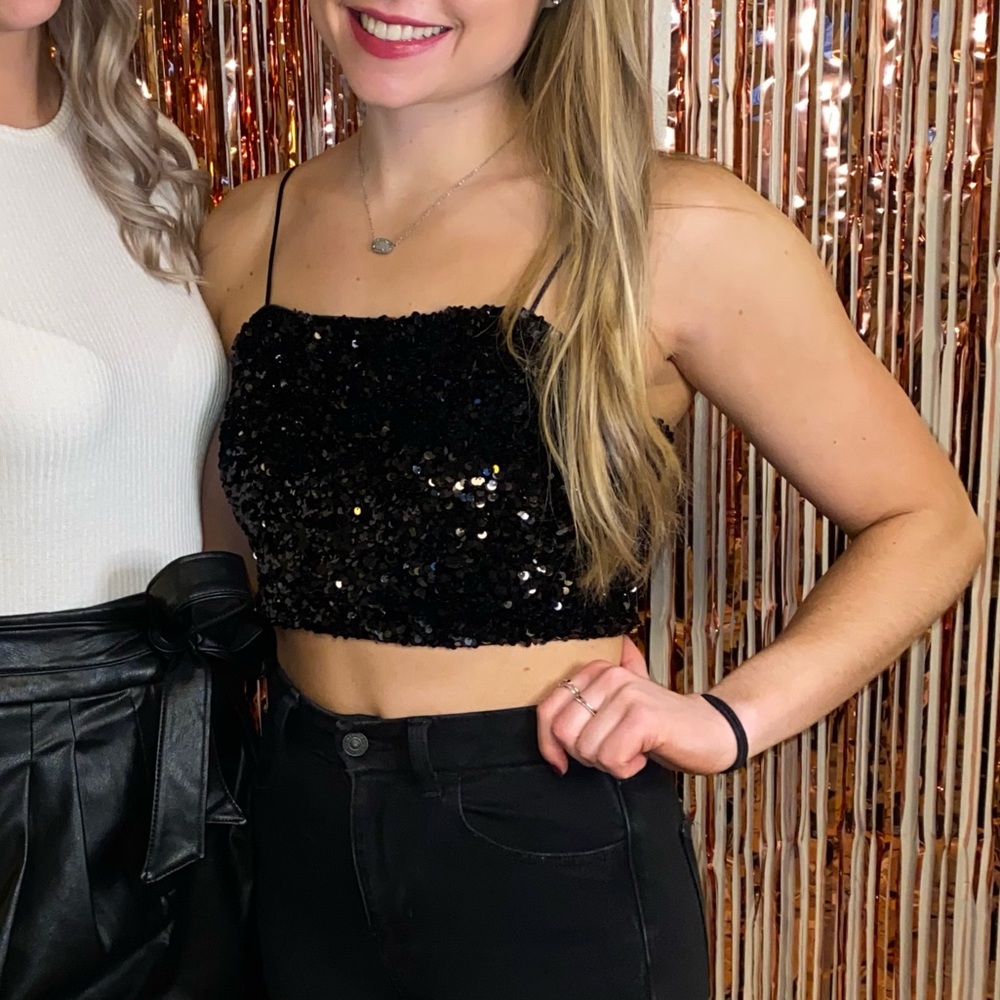 H&M Black Sequin Crop Top